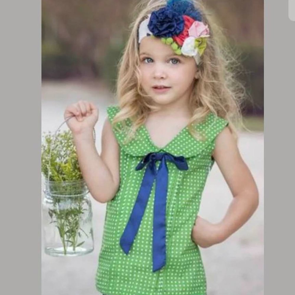 Persnickety Girls Green White Polka Dot Top Shirt Satin Bow Sz 5